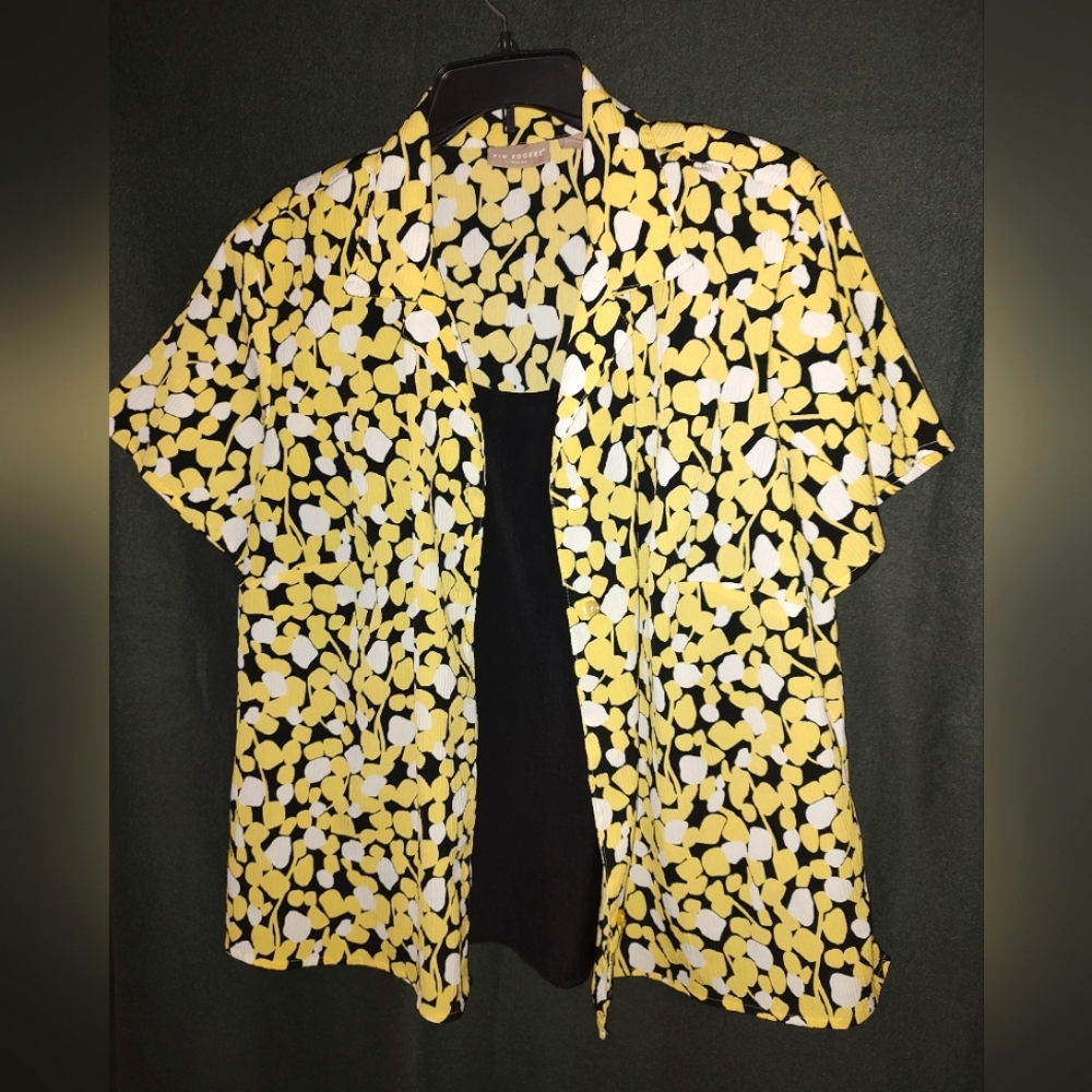 Kim Rogers Built-In Tank Button Down XL Abstract Print Short Sleeve Retro